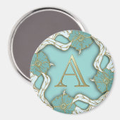 Elegant Floral Turquoise gold monogram A Magneet (Voorkant / Achterkant)