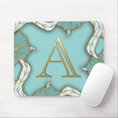 Elegant Floral Turquoise gold monogram A Muismat (Met muis)