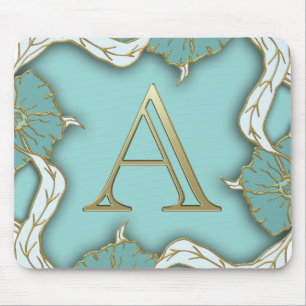 Elegant Floral Turquoise gold monogram A Muismat