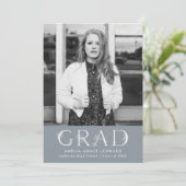 Elegant Floral Type Slate Blue Graduparty Kaart (Staand voorkant)
