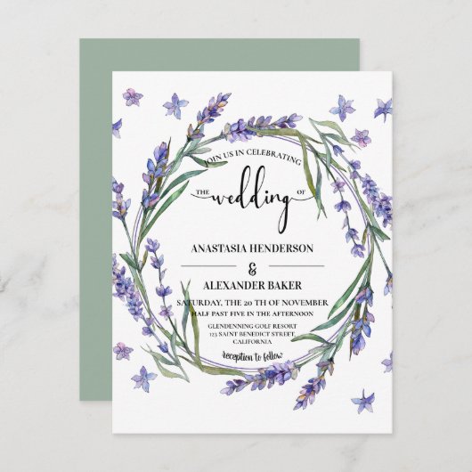 Elegant Floral Uitnodiging tot bruiloft. (Voorkant / Achterkant)