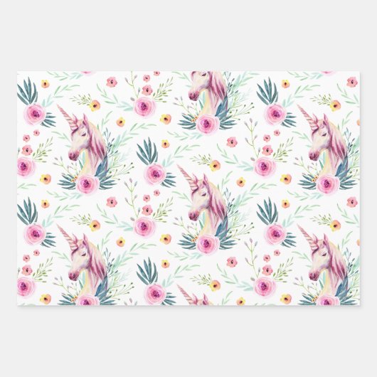 Elegant Floral Unicorn Inpakpapier Vel (Voorkant)