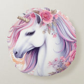 Elegant Floral Unicorn Magic Rond Kussen (Voorkant)