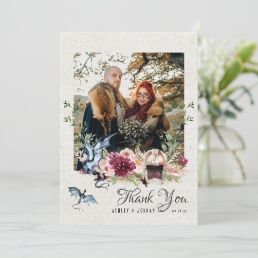 Elegant Floral Viking Wedding Foto bedankt (Staand voorkant)