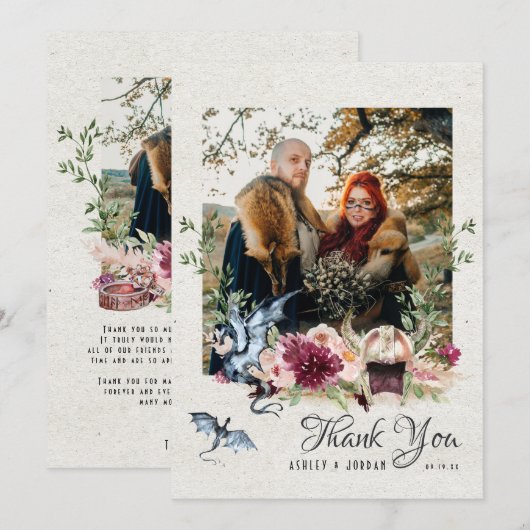 Elegant Floral Viking Wedding Foto bedankt (Voorkant / Achterkant)