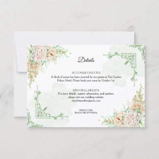 Elegant Floral Vintage Wedding Details Card Kaart