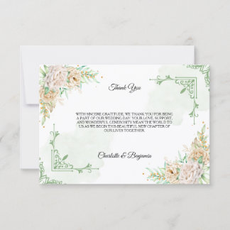 Elegant Floral Vintage Wedding Thank You Card Kaart