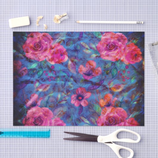 Elegant Floral Violet Roos Patroon Tissuepapier (Craft)