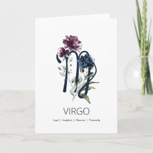 Elegant Floral Virgo Birthday Card Kaart