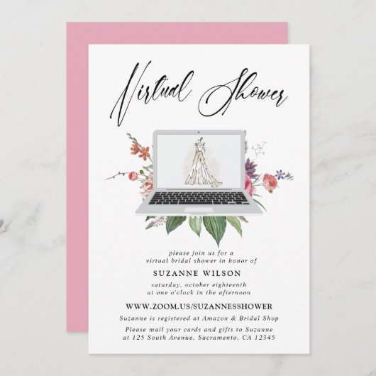 Elegant Floral Virtual Vrijgezellenfeest Kaart (Voorkant / Achterkant)