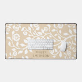 Elegant Floral Voeg Jouw naam Girly White en Tan t Bureaumat (Keyboard & Muis)