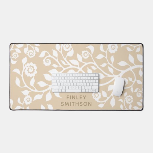 Elegant Floral Voeg Jouw naam Girly White en Tan t Bureaumat (Keyboard & Muis)