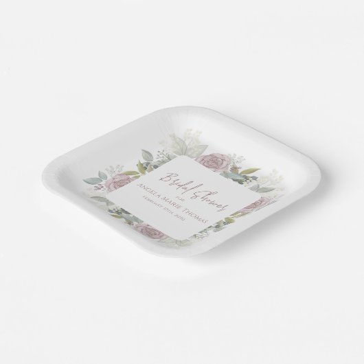 Elegant Floral Vrijgezellenfeest Dusty Roos Papieren Bordje (Gebogen)