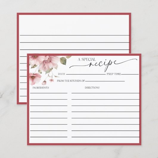 Elegant Floral Vrijgezellenfeest | Recept Kaarten (Voorkant / Achterkant)