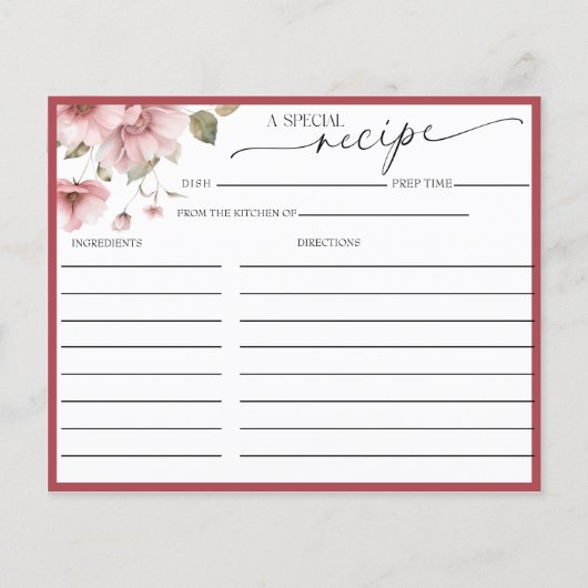 Elegant Floral Vrijgezellenfeest | Recept Kaarten (Voorkant)