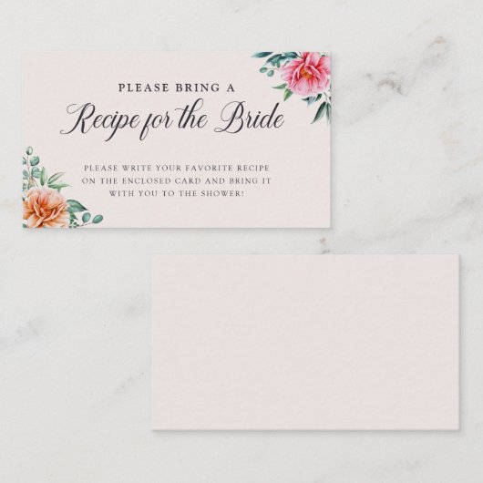 Elegant Floral Vrijgezellenfeest Recipe Enclosure  Informatiekaartje (Voorkant / Achterkant)