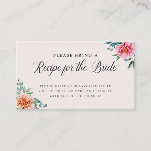 Elegant Floral Vrijgezellenfeest Recipe Enclosure  Informatiekaartje (Voorkant)