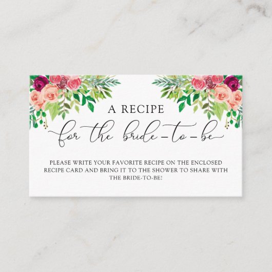 Elegant Floral Vrijgezellenfeest Recipe Request Informatiekaartje (Voorkant)
