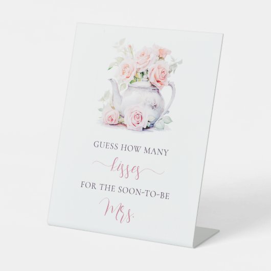 Elegant Floral Vrijgezellenfeest spel Hoeveel kuss Reclamebord Met Voetstuk (Voorkant)