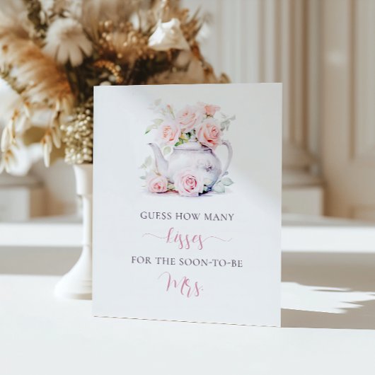 Elegant Floral Vrijgezellenfeest spel Hoeveel kuss Reclamebord Met Voetstuk