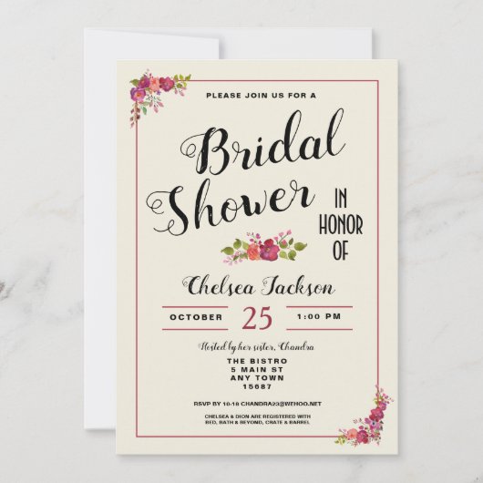 Elegant Floral Vrijgezellenfeest Uitnodiging (Voorkant)