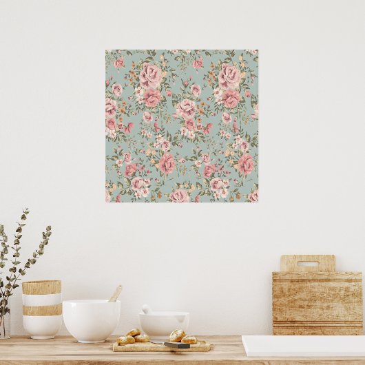 Elegant Floral Wallpaper Poster (Keuken)