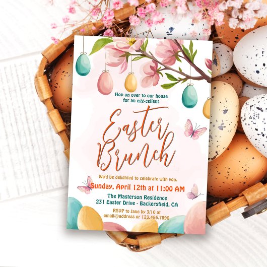 Elegant Floral Watercolor Egg Hunt & Easter Brunch Kaart