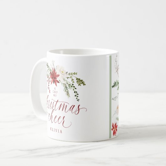 Elegant Floral Watercolor Greenery Christmas Koffiemok (Voorkant links)