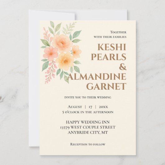 Elegant Floral Watercolor Wedding Invite Kaart (Voorkant)