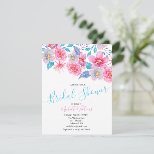Elegant floral watercolour bridal shower kaart (Staand voorkant)