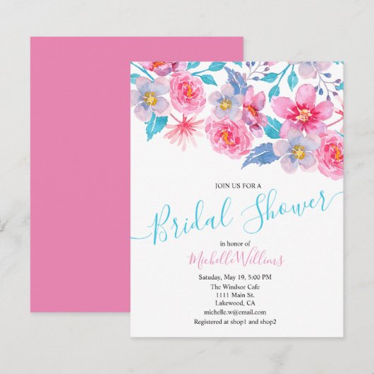 Elegant floral watercolour bridal shower kaart (Voorkant / Achterkant)
