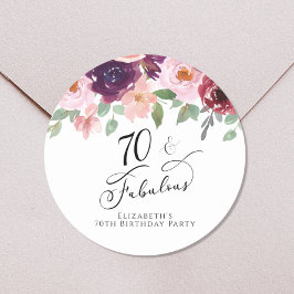 Elegant Floral Waterverf 70e verjaardag van de geb Ronde Sticker