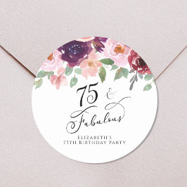 Elegant Floral Waterverf 75th Birthday Party Ronde Sticker