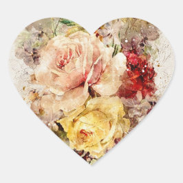 Elegant Floral Waterverf Abstract Romantic Hart Sticker