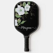 Elegant Floral Waterverf Black Gold Script Name Pickleball Paddle (Voorkant)