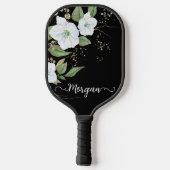 Elegant Floral Waterverf Black Gold Script Name Pickleball Paddle (Achterkant)