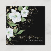 Elegant Floral Waterverf Black Modern Gold Script Vierkante Visitekaartje (Voorkant)