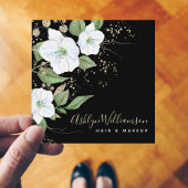 Elegant Floral Waterverf Black Modern Gold Script Vierkante Visitekaartje