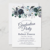Elegant Floral Waterverf Blue Graduation Party Kaart (Voorkant)