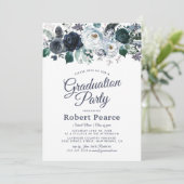 Elegant Floral Waterverf Blue Graduation Party Kaart (Staand voorkant)