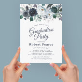 Elegant Floral Waterverf Blue Graduation Party Kaart