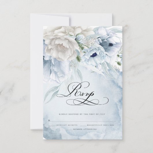 Elegant Floral Waterverf Blue Poppies RSVP-kaart RSVP Kaartje (Voorkant)