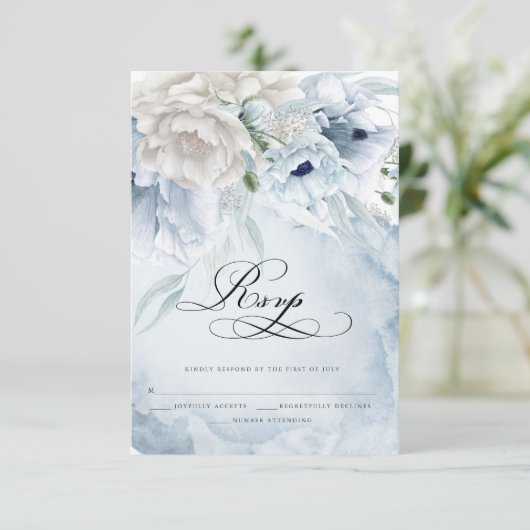 Elegant Floral Waterverf Blue Poppies RSVP-kaart RSVP Kaartje (Staand voorkant)