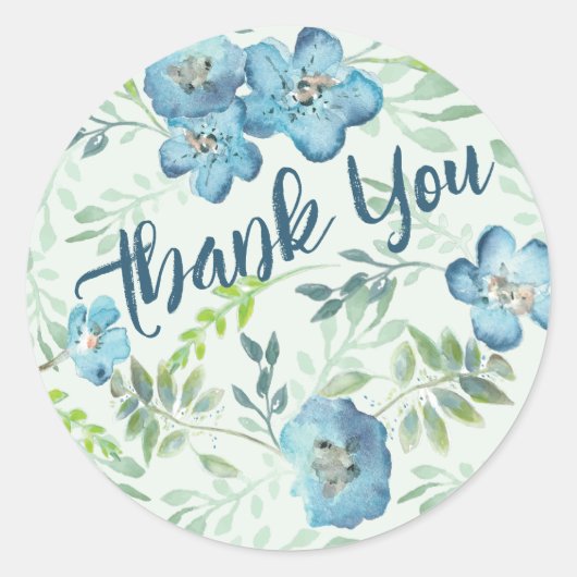 Elegant Floral Waterverf Blue Ronde Sticker (Voorkant)