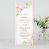 Elegant Floral Waterverf Botanische roze bruiloft Programmakaart (Staand voorkant)