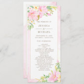 Elegant Floral Waterverf Botanische roze bruiloft Programmakaart (Voorkant / Achterkant)