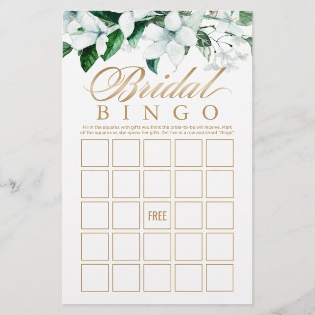 Elegant Floral Waterverf Bridal Bingo Game (Voorkant)
