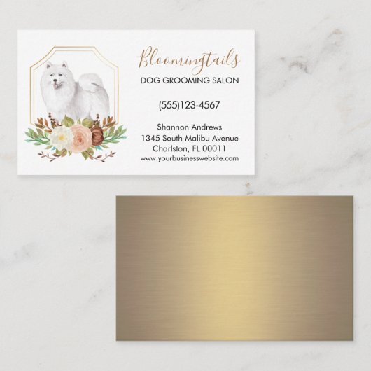 Elegant Floral Waterverf Dog Grooming Service Visitekaartje (Voorkant / Achterkant)