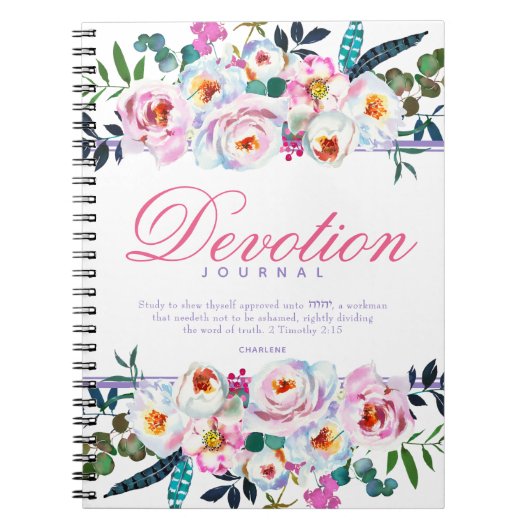 Elegant Floral Waterverf genaamd Devotion Journal Notitieboek (Voorkant)