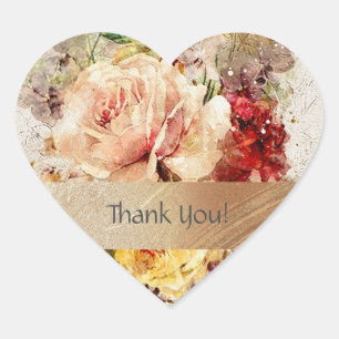Elegant Floral Waterverf Gold Hartelijk dank Hart Sticker